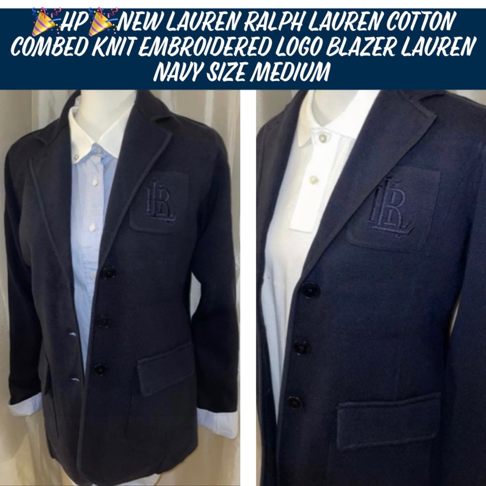 ⭐️Sold⭐️New LaurenRalphLauren Cotton Combed Knit Embroidered Logo Blazer Navy M - Picture 12 of 12